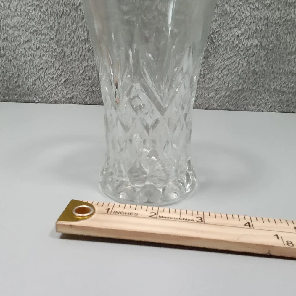 Vintage Clear‎ Pressed Glass Bud Vase Diamond Cut Pattern Flared Rim 5.5 Inch